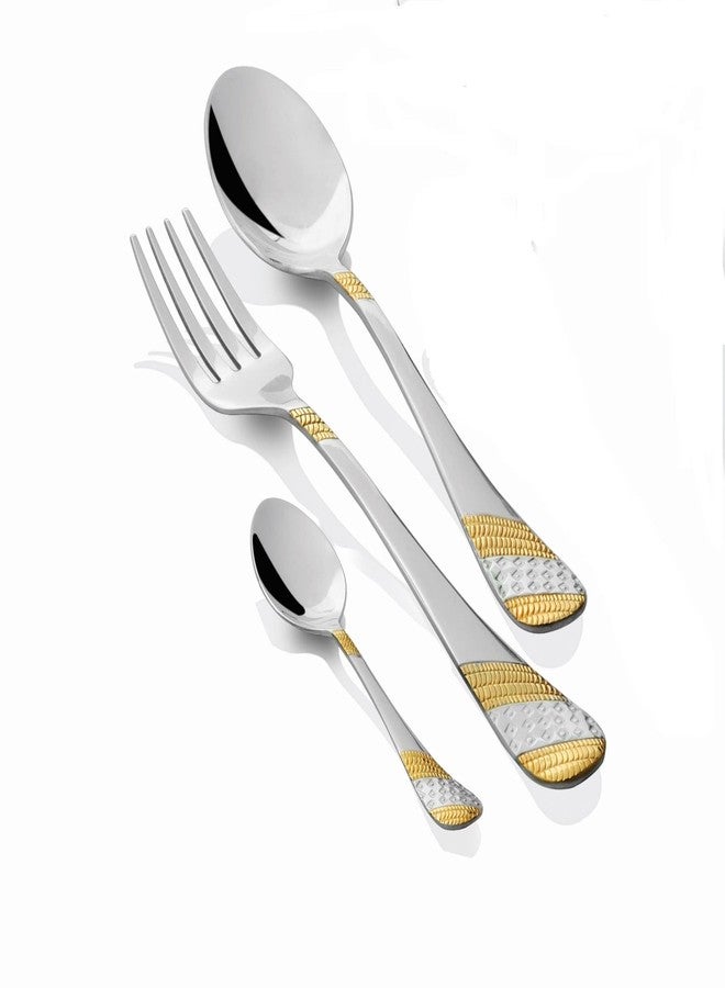 FnS Imperio 18 Pc Set Stainless Steel 24 Karat Gold Plated Cutlery Set with Leatherette Box Packaging (6 Dinner Spoons, 6 Dinner Forks, 6 Teaspoon) - Image 5